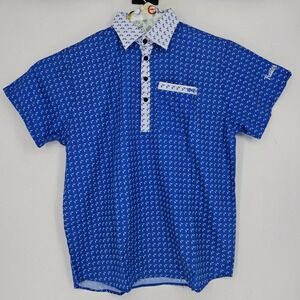 Trailer Park Golf Club Polo Shirt Mens Medium Blue White Girls AOP Casual Preppy